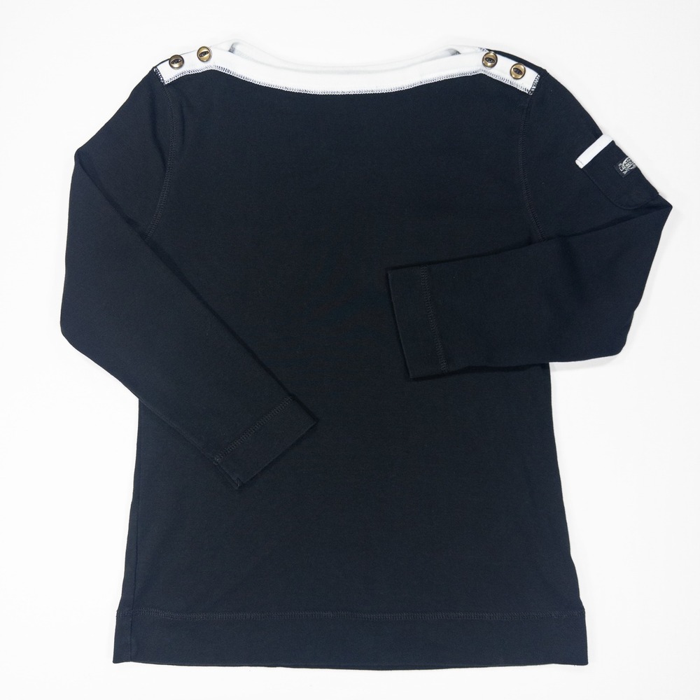 Lauren Ralph Lauren LRL Black Cotton Boat Neck Top Button Small Classic Nautical